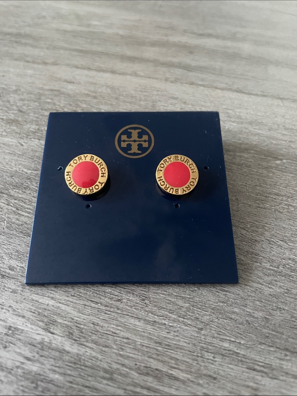 Tory Burch Gold-Tone Stud Earrings with Orange Enamel Center